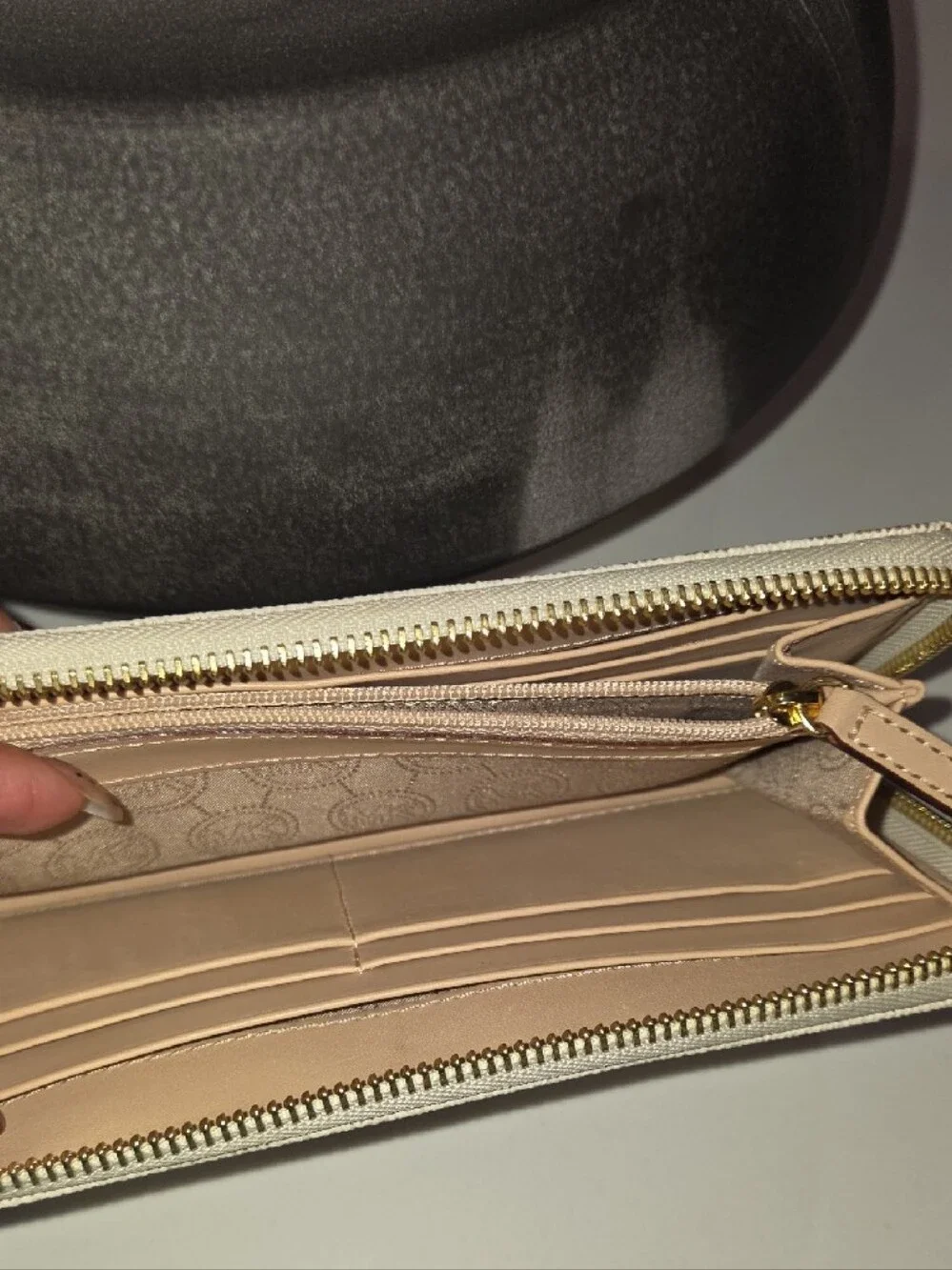 Michael Kors Beige Logo Zip Around Wallet with Gold Hardware